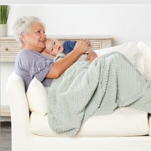 Grandma & Me Cozy Sherpa Throw Blanket - Soft Grayish Blue By Demdaco NWT